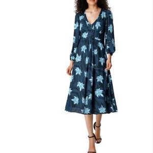 Dress Blue/Black/Turquoise leaf print, Size 14-18